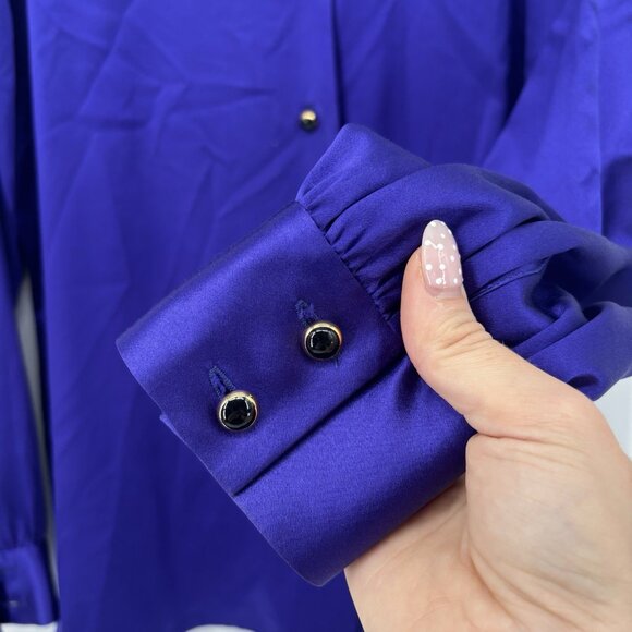 St John Silk Long Sleeve Button Up Top Purple Womens Size 10 Large Vintage USA - Picture 4 of 11